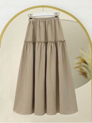 Parçalı Beli Lastikli Kraş Desen Paraşüt Etek -Açık Vizon