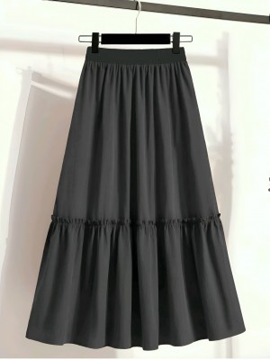 Beli Lastikli Poplin Etek -Siyah