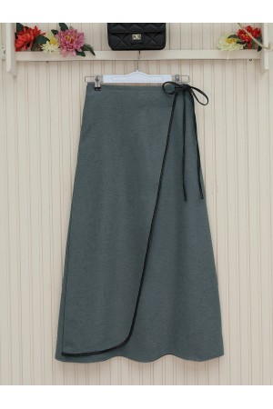 Beli Lastikli İnce Biyeli Kaşe Etek -Füme
