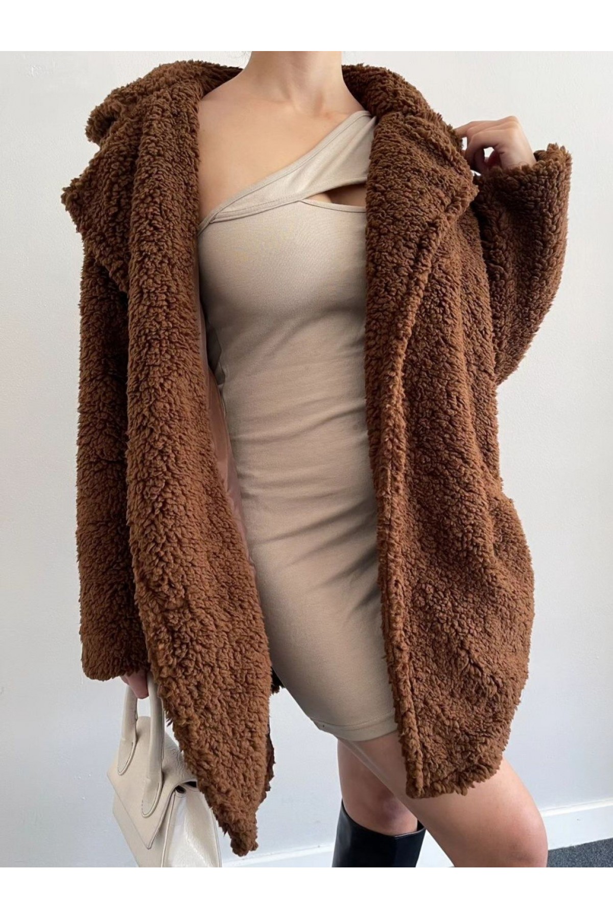 Astarlı Peluş Ceket -Kahve