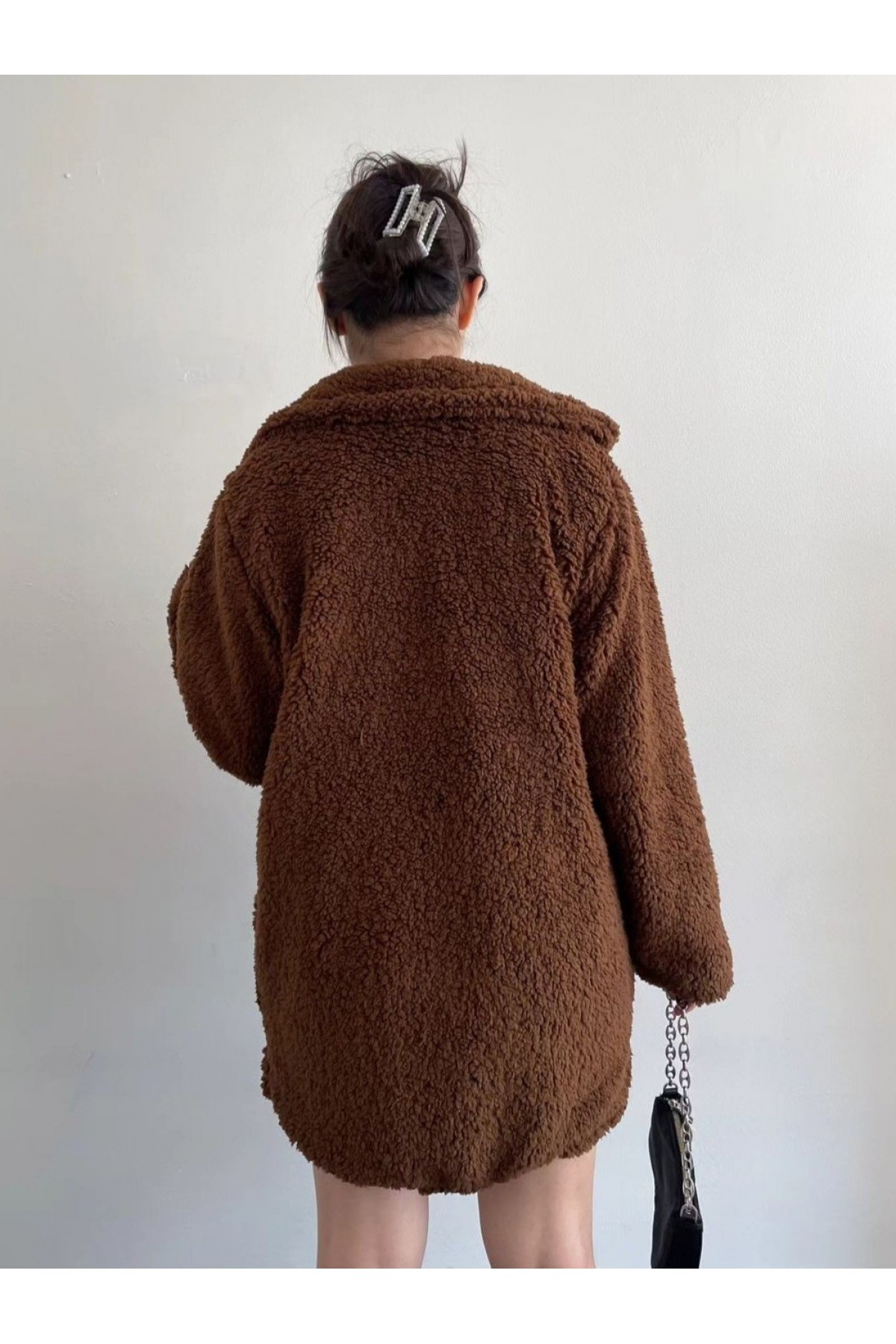 Astarlı Peluş Ceket -Kahve