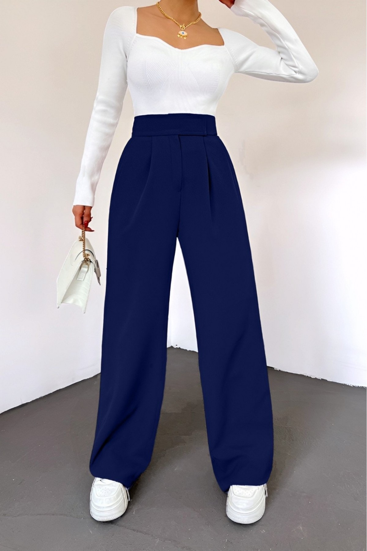 Belt Velcro Pleated Wide Leg Trousers