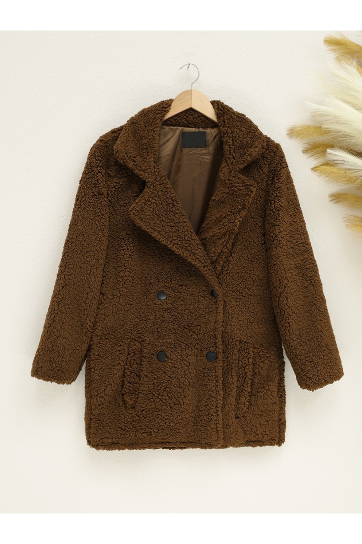 Astarlı Peluş Ceket -Kahve