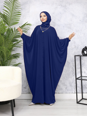 Boydan Düğmeli Yarasa Kol Sandy Ferace -İndigo