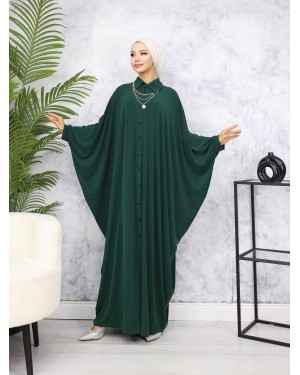 Sandy Abaya with Buttoned Bat Sleeves -Khaki