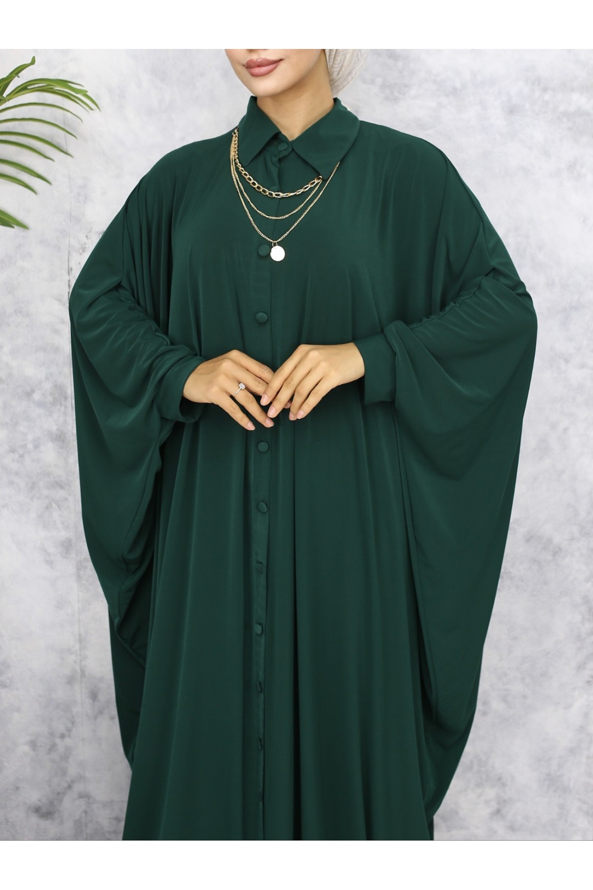 Sandy Abaya with Buttoned Bat Sleeves -Khaki