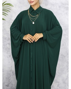 Sandy Abaya with Buttoned Bat Sleeves -Khaki