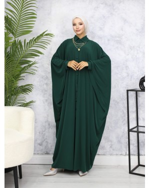 Sandy Abaya with Buttoned Bat Sleeves -Khaki
