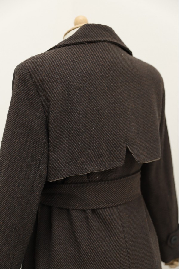 Kemerli Astarlı Bolero Detaylı Kaban -Kahve