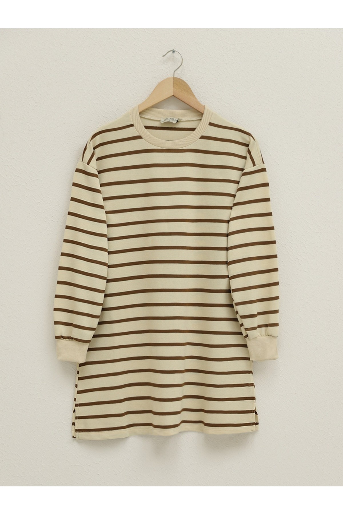 Striped Crew Neck Sweat -Brown