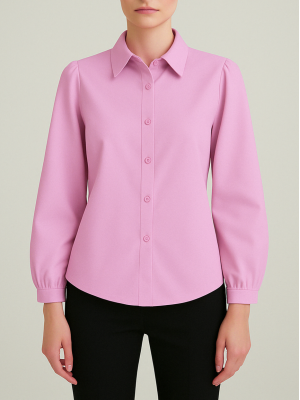 Önü Düğmeli Klasik Gömlek -Pembe