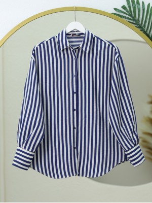 Çizgili Oversize Düğmeli Gömlek -Laci