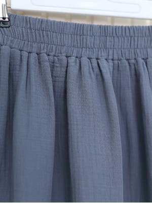 Beli Lastikli Parça Kumaş Müslin Etek -Füme