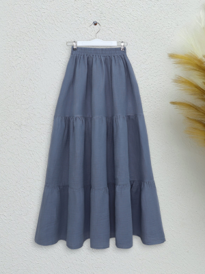 Beli Lastikli Parça Kumaş Müslin Etek -Füme