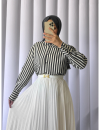 Çizgili Oversize Düğmeli Gömlek -Siyah