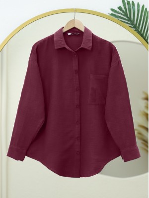 Eteği Oval Kesim Müslin Gömlek -Bordo