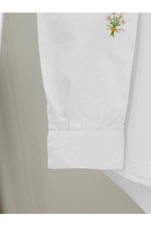 قميص طويل بتفاصيل زهور الباقة من الخلف -أبيض