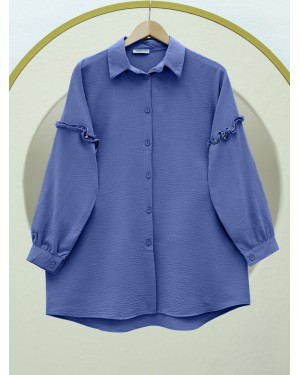 Kolları Taşlı Fırfırlı salaş Ayrobin Tunik  -İndigo