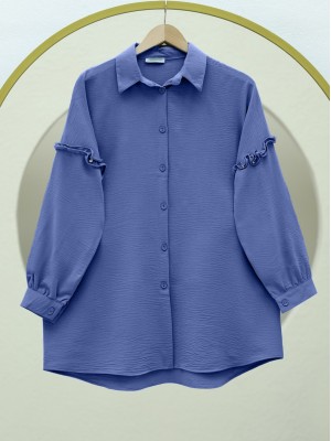 Kolları Taşlı Fırfırlı salaş Ayrobin Tunik  -İndigo