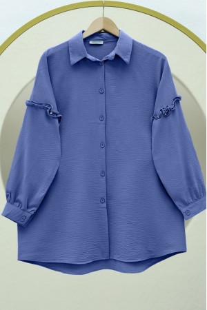 Casual Ayrobin Tunic with Stoned Frills on Sleeves -İndigo