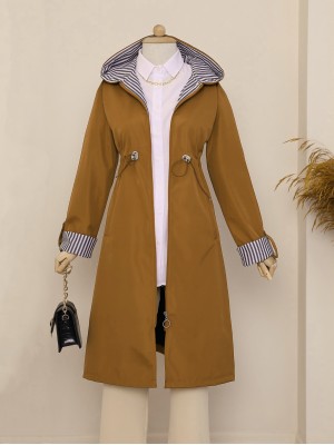 Tünel Bağcıklı Kapşonlu Trenckot   -Taba