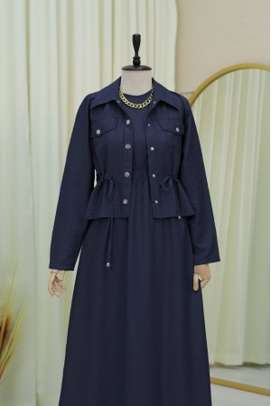 Metal Düğmeli Beli Bağlamalı Gömlek Jile Elbise -Laci