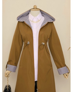 Tünel Bağcıklı Kapşonlu Trenckot   -Taba