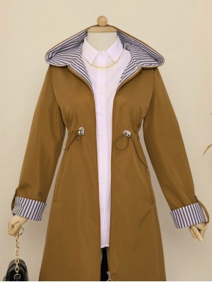 Tünel Bağcıklı Kapşonlu Trenckot   -Taba