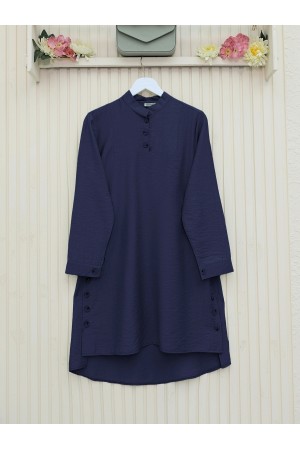 تونك بياقة قاضي مزينة بأزرار       -كحلي