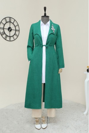 Taş İşlemeli Belden büzgülü Keten Kap -Orman Yş.