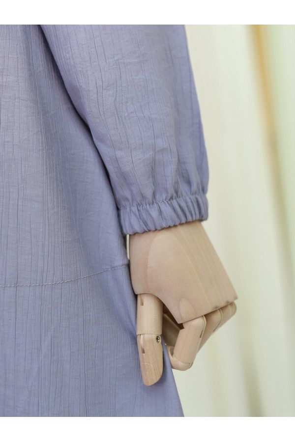 Dress with Stoned Pockets, Elasticated Sleeves and Tied Waist -Grey