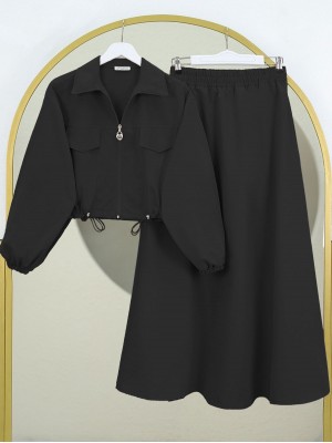 Beli Lastikli Etekli Takım -Siyah