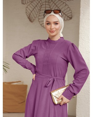 فستان أيروبين بحزام مع تفاصيل شيما  -لون الكرز