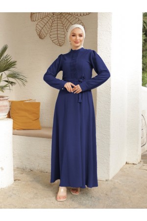 فستان أيروبين بحزام مع تفاصيل شيما  -كحلي