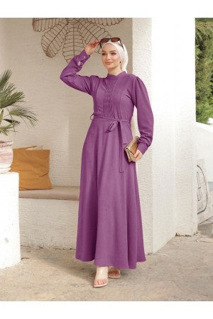 فستان أيروبين بحزام مع تفاصيل شيما  -لون الكرز