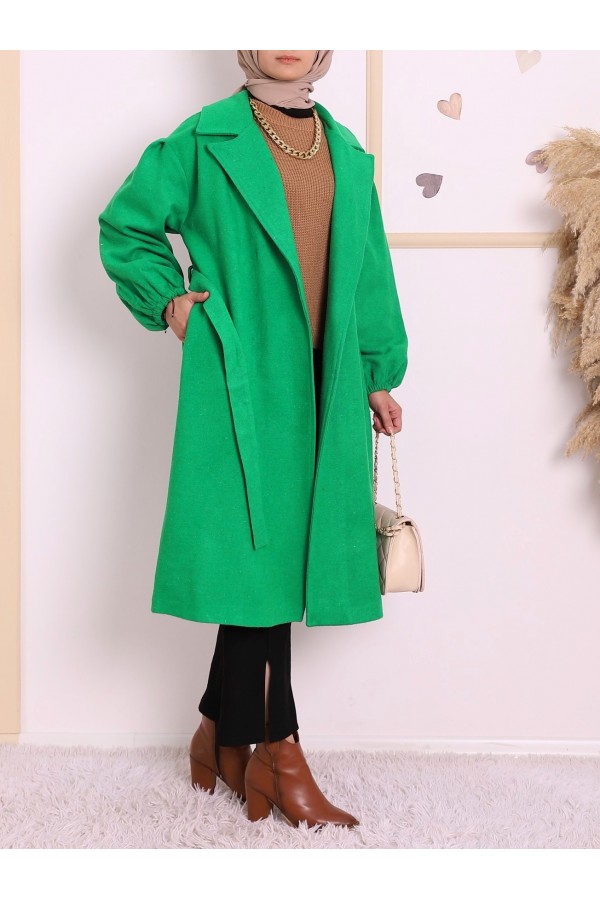 Balloon Sleeve Arched Cap -Green