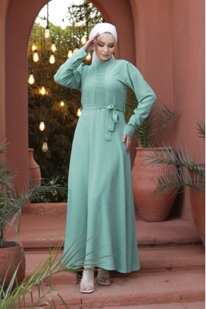 Belted Ayrobin Dress with Çima Detail -Cagla Green