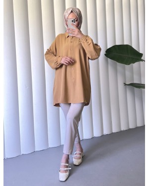 Kolları Taşlı Fırfırlı salaş Ayrobin Tunik  -Tarçın