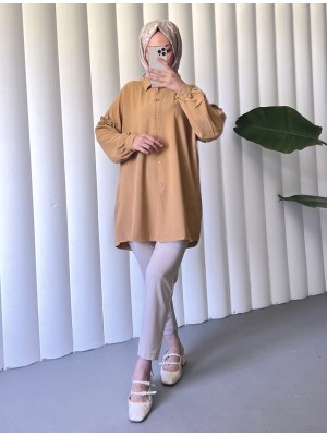 Kolları Taşlı Fırfırlı salaş Ayrobin Tunik  -Tarçın