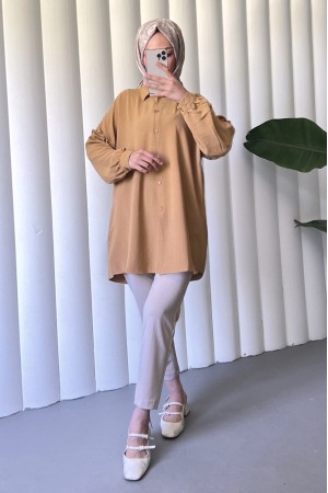 Casual Ayrobin Tunic with Stoned Frills on Sleeves  -Cinnamon
