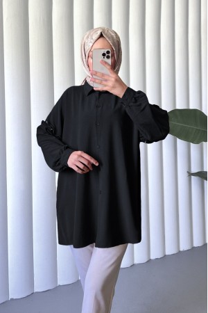 Casual Ayrobin Tunic with Stoned Frills on Sleeves  -Black