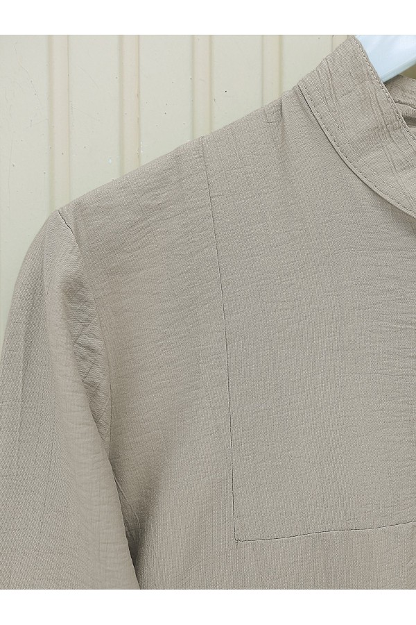 Button Detailed Judge Collar Tunic       -Light Mink