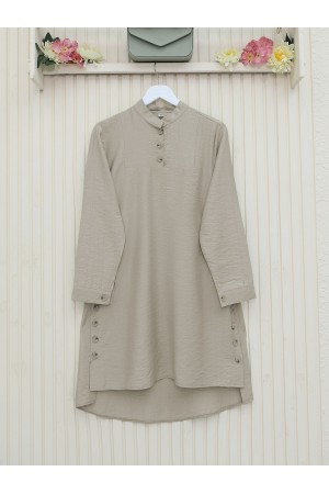 تونك بياقة قاضي مزينة بأزرار       -بيج كاشف