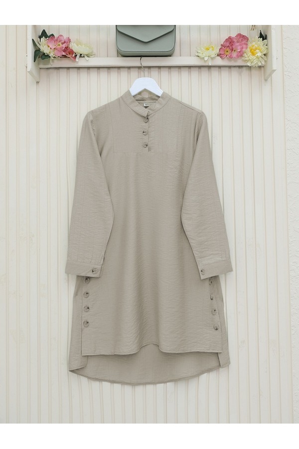 Button Detailed Judge Collar Tunic       -Light Mink