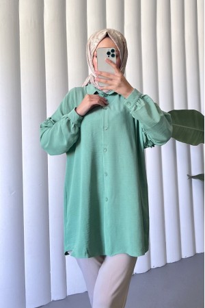 Casual Ayrobin Tunic with Stoned Frills on Sleeves -Cagla Green