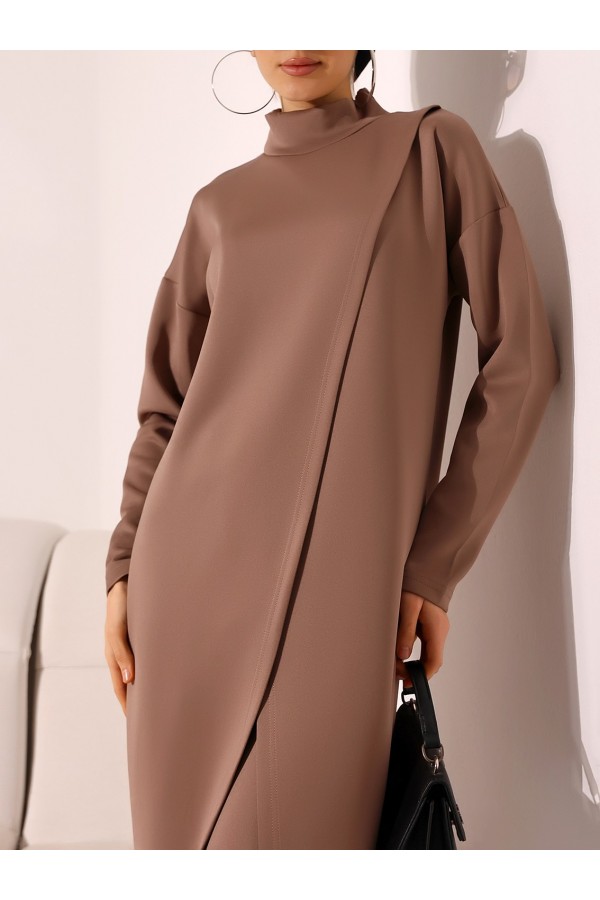 Stand Collar Front Double Layer Tunic Trousers Scuba Suit - Soil