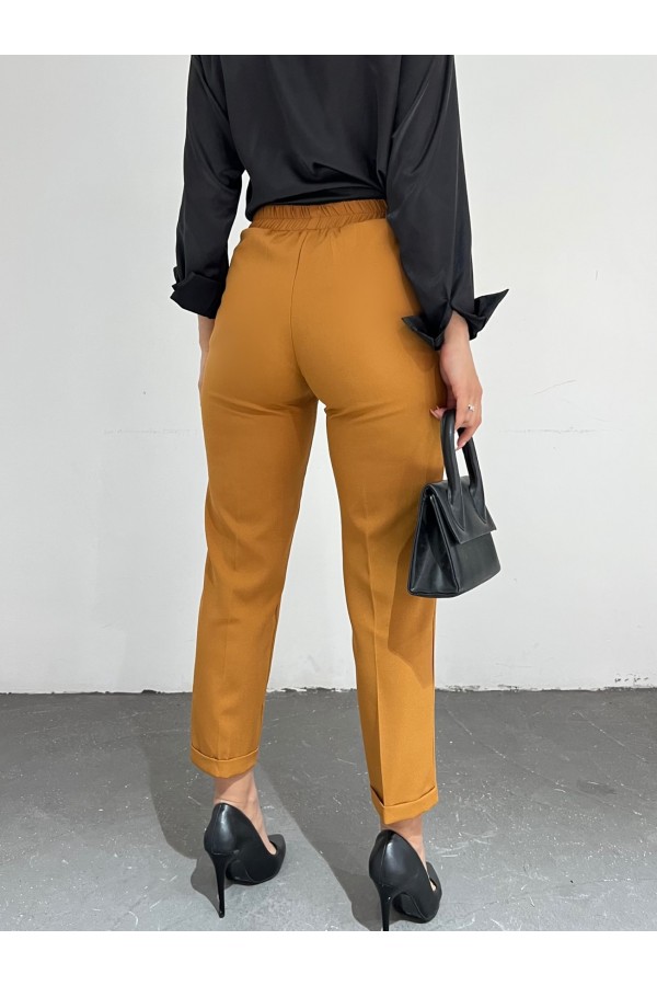 Beli Lastikli Pantolon         -Taba
