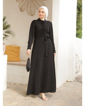 فستان أيروبين بحزام مع تفاصيل شيما -أسود