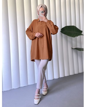 Kolları Taşlı Fırfırlı salaş Ayrobin Tunik  -Kiremit