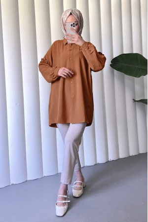 Casual Ayrobin Tunic with Stoned Frills on Sleeves  -Brick color